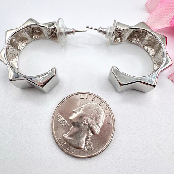 Kenneth Lane Spike Hoop Earrings Silver Tone Pierced Edgy Rocker Punk Baddie - Picture 8 of 12